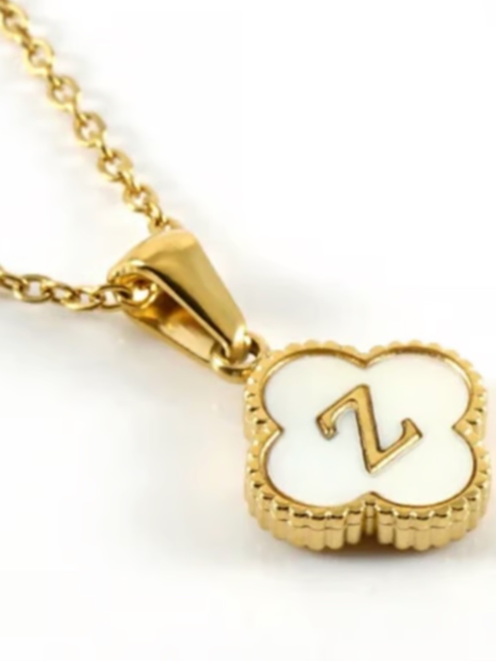 Reversible Pendant - Initial Letter Z  Clover Necklace